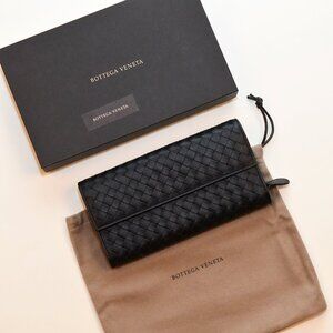BOTEGA VENETA INTRECCIATO LEATHER BLACK BIFOLD LONG WALLET 150509 NWT